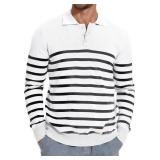 Demoking Striped Sweaters for Men Polo Shirts Long Sleeve Mens Casual Knit Sweater. XXXL