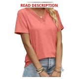 Aokosor Womens Summer Tops 2025 Trendy Crochet V Neck Tee Shirts Short Sleeve Casual white L