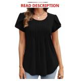 OFEEFAN Womens Tops Tulip Short Sleeve Blouses Pleated Front Summer Beach Vacation Outfits coral M