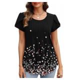 OFEEFAN Womens Tops Tulip Short Sleeve Blouses Pleated Front Summer Beach Vacation Outfits Size M