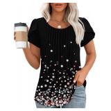 OFEEFAN Womens Tops Tulip Short Sleeve Blouses Pleated Front Summer Beach Vacation Outfits Size M