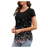 OFEEFAN Womens Tops Tulip Short Sleeve Blouses Pleated Front Summer Beach Vacation Outfits Size M