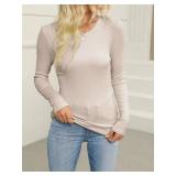 Womens Long Sleeve Shirt Slim Fit Stretch Crewneck Ribbed Top Undershirt Tees Basic Tunic Size M
