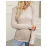 Womens Long Sleeve Shirt Slim Fit Stretch Crewneck Ribbed Top Undershirt Tees Basic Tunic Size M