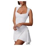 Pasgreson Womens Square Neck Bodice Side Straps Dress Sleeveless Tank Top Mini Bodycon Dresses M