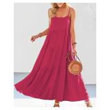 Womens Summer Dresses Loose Sleeveless Spaghetti Strap Asymmetric Tiered Maxi Dress Size M