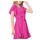 RETSUGO Girl Spring Summer Dresses Butterfly Sleeve Cotton A Line Ruffles School Dress for 6-14 Years Kids