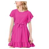 RETSUGO Girl Spring Summer Dresses Butterfly Sleeve Cotton A Line Ruffles School Dress for 6-14 Years Kids