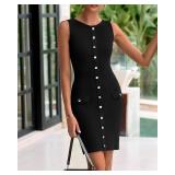 BTFBM Womens Short Bodycon Dress Summer Crewneck Sleeveless Knit Trendy Tight Fitted Wedding Going Out Dresses Size M