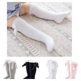 Baby Girls Socks Knee High Socks With Bow Infants Toddlers Stockings School Uniform Dress Socks 0-12m