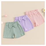 Toddler Baby Girl Shorts 3 Pack Solid Color Ribbed Elastic Waist Cottton Summer Bottoms Midi Shorts Casual Pants 3-4T