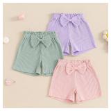 Toddler Baby Girl Shorts 3 Pack Solid Color Ribbed Elastic Waist Cottton Summer Bottoms Midi Shorts Casual Pants 3-4T