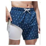 Arcweg Mens Swimming Trunks 2 in 1 with Boxer Liner 5.5" Quick Dry Swimwear Bathing Suit Swim Shorts with Zipper Pockets Size S