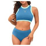 XUNYU Women High Waisted Bikini Set Ribbed 2 Piece Bestselling Swimsuit Tummy Control Bathing Suit for Teens Swim Suit 10-14Lg