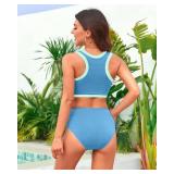XUNYU Women High Waisted Bikini Set Ribbed 2 Piece Bestselling Swimsuit Tummy Control Bathing Suit for Teens Swim Suit 10-14Lg