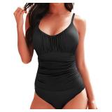 One Piece Swimsuit for Women Tummy Control Bathing Suits Ruched Swimwear S