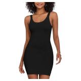 ZAFUL Womens 2025 Summer Mini Tank Dresses Knit Sleeveless Slim Fit Crewneck Petite Party Club Short Bodycon Pencil Dress(1-Black, L)