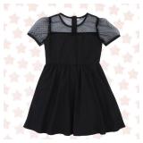 Black Girl Dress Formal Contrast Mesh Short Sleeve Polka Dots A Line Casual Party Dress 6-11Y