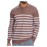 Demoking Striped Sweaters for Men Polo Shirts Long Sleeve Mens Casual Knit Sweater XXL