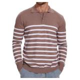 Demoking Striped Sweaters for Men Polo Shirts Long Sleeve Mens Casual Knit Sweater XXL
