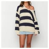 Women Fall Vintage Striped Sweater Long Sleeve Chunky Knit Pullover Tops Y2k Oversized Jumper for Teen Girls xXL