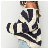 Women Fall Vintage Striped Sweater Long Sleeve Chunky Knit Pullover Tops Y2k Oversized Jumper for Teen Girls xXL