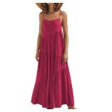 Womens Summer Dresses Loose Sleeveless Spaghetti Strap Asymmetric Tiered Maxi Dress Medium