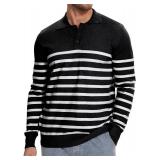 Demoking Striped Sweaters for Men Polo Shirts Long Sleeve Mens Casual Knit Sweater 3XL