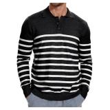 Demoking Striped Sweaters for Men Polo Shirts Long Sleeve Mens Casual Knit Sweater 3XL