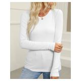Womens Long Sleeve Shirt Slim Fit Stretch Crewneck Ribbed Top Undershirt Tees Basic Tunic M
