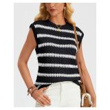 LILLUSORY Fall Sweater Vest Women Crew Neck Sleeveless Striped Sweater Cap Sleeve Knit Tops Trendy Fashion Clothes, X-Large, Seblack
