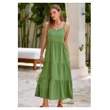 SimpleFun Maxi Dress for Women Cruise Vacation Fashion Sleeveless Plain Flowy Long Sun Dress with Pockets Green,L