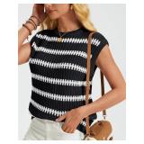 LILLUSORY Fall Sweater Vest Women Crew Neck Sleeveless Striped Sweater Cap Sleeve Knit Tops 2024 Trendy Fashion Clothes, X-Large, Seblack