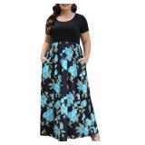 Nemidor Plus Size Maxi Dresses for Curvy Women Casual Short Sleeve Chevron Print Long Dress with Pocket Size 24