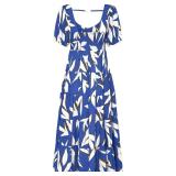 PRETTYGARDEN Puff Short Sleeve Cewneck Floral Long Fall Dresses for Women 2025 Flowy Tiered Hem Maxi Wedding Guest Dress Size S