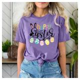 Happy Easter Shirts for Women Egg Bunny Rabbit Letter Printed Graphic Short Sleeve Tees Holiday Tops XXL