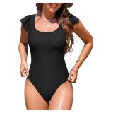 Jolefille One Piece Swimsuit for Women Tummy Control Bathing Suit Modest Swim Suits Ruffle Sun Protection Swimwear M
