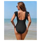 Jolefille One Piece Swimsuit for Women Tummy Control Bathing Suit Modest Swim Suits Ruffle Sun Protection Swimwear M