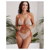 ZAFUL Women Triangle String Two Piece Bikini Fishnet Mesh Tie Shell Decor Tanga 2 Piece Swimsuit size S