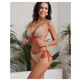 ZAFUL Women Triangle String Two Piece Bikini Fishnet Mesh Tie Shell Decor Tanga 2 Piece Swimsuit size S
