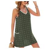 Urchics Swimsuit Coverup for Women 2025 Summer Beach Bathing Suit Cover Up Swiss Dot Sleeveless V Neck Tank Mini Sun Dress XL