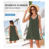Urchics Swimsuit Coverup for Women 2025 Summer Beach Bathing Suit Cover Up Swiss Dot Sleeveless V Neck Tank Mini Sun Dress XL