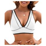 Jolefille Women Triangle Bikini Tops Sexy V Neck Push Up Swimsuit Tops Color Block Bathing Suit Adjustable Straps Swim Top S