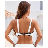 Jolefille Women Triangle Bikini Tops Sexy V Neck Push Up Swimsuit Tops Color Block Bathing Suit Adjustable Straps Swim Top S