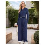 Two Piece Sets for Women Casual Lounge Sets Cropped Half Button Hoodie Top Wide Leg Pants Ribbed Knit Tracksuit SIZE M (10)