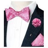 RBOCOTT Paisley Self Tie Bow Tie and Pocket Square Lapel Pin Sets for Men