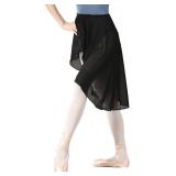 Asymmetric Teen Girls Ballet Skirts Wrap Knee Length Chiffon Dance Cover up for Aerial Yoga, Swim, Beach, Skating M