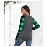 Smile Fish Womens Crewneck Raglan Long Sleeve Shirts Buffalo Plaid Relaxed Fit Christmas Top Tees M
