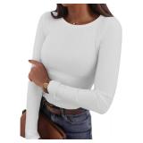 Womens Long Sleeve Shirts 3 Packs Slim Fit Stretch Crewneck Ribbed Tops Undershirt Tees Basic Tunic S-XXL