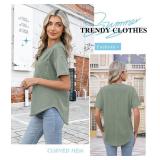 Deer Lady Tops for Women Trendy 2025 High Low Short Sleeve Summer T Shirts Casual Loose Fit Tshirt Basic Crew Neck Curved Top XL